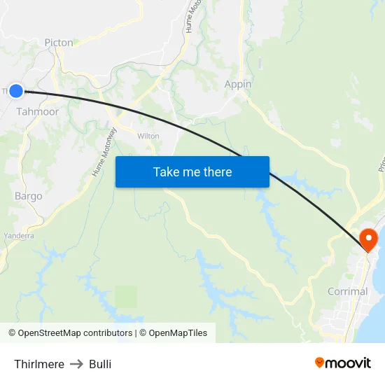 Thirlmere to Bulli map