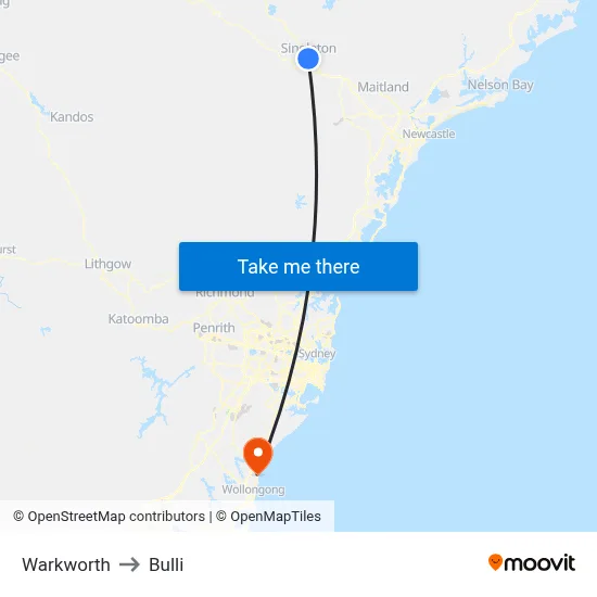 Warkworth to Bulli map