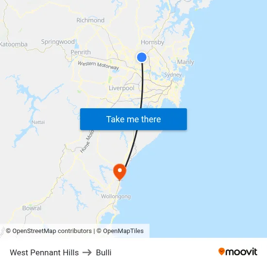 West Pennant Hills to Bulli map