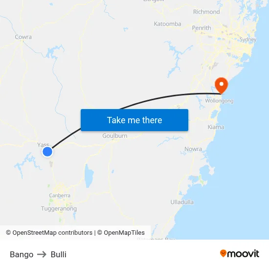 Bango to Bulli map