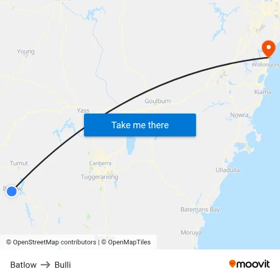 Batlow to Bulli map