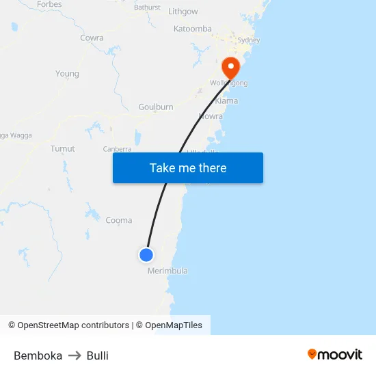 Bemboka to Bulli map