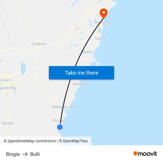 Bingie to Bulli map