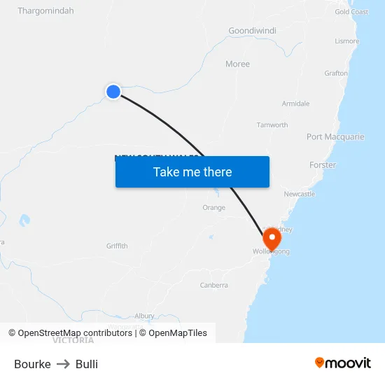 Bourke to Bulli map