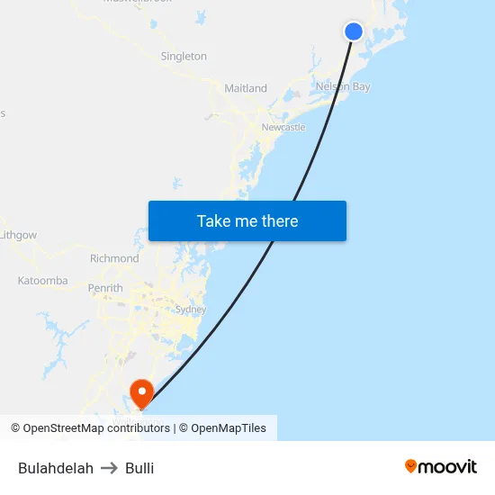 Bulahdelah to Bulli map