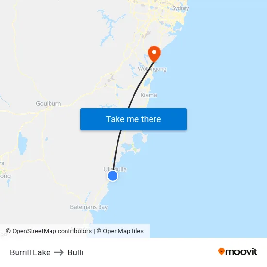 Burrill Lake to Bulli map