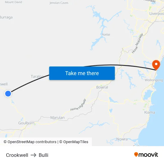 Crookwell to Bulli map