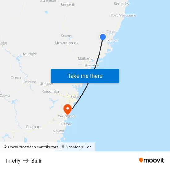 Firefly to Bulli map