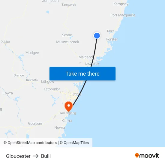 Gloucester to Bulli map