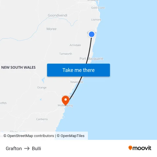 Grafton to Bulli map