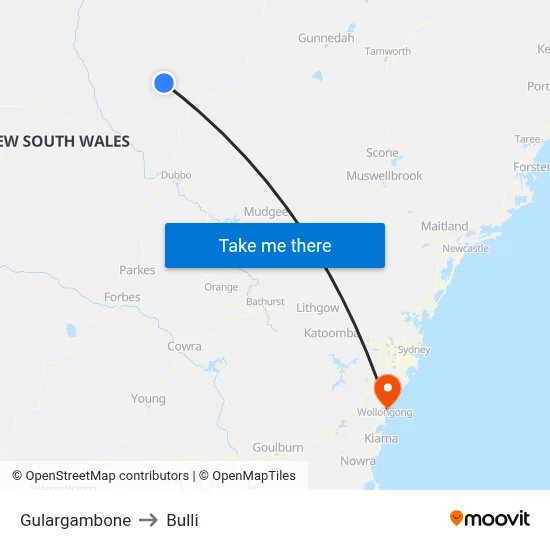 Gulargambone to Bulli map