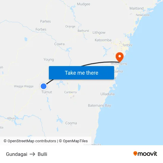 Gundagai to Bulli map