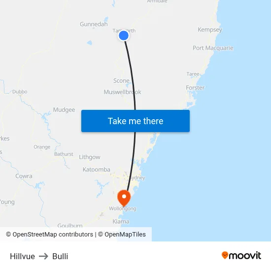 Hillvue to Bulli map