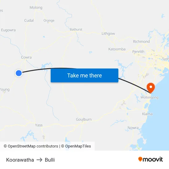 Koorawatha to Bulli map
