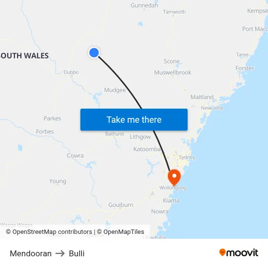 Mendooran to Bulli map