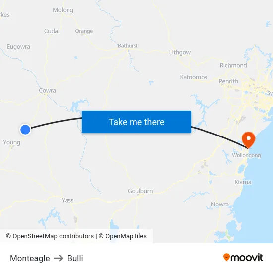 Monteagle to Bulli map