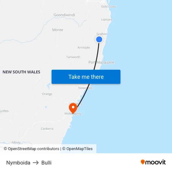 Nymboida to Bulli map