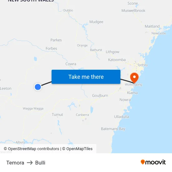 Temora to Bulli map