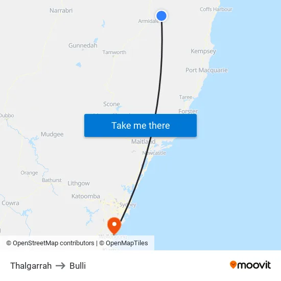 Thalgarrah to Bulli map