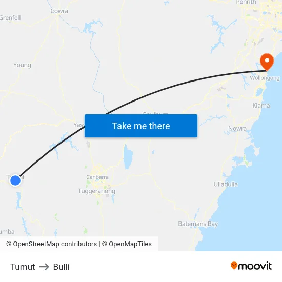 Tumut to Bulli map