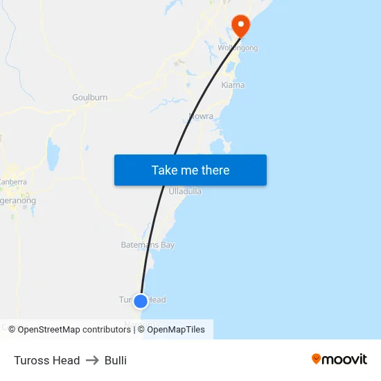 Tuross Head to Bulli map