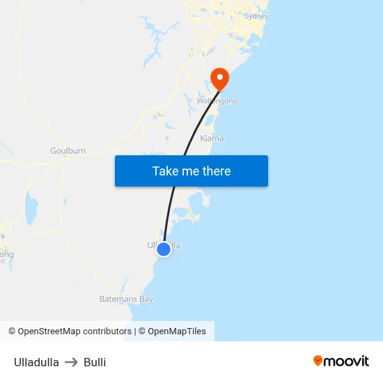 Ulladulla to Bulli map