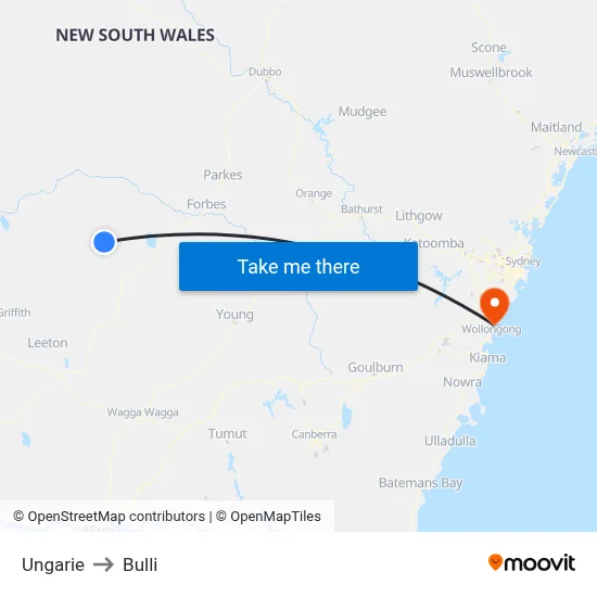 Ungarie to Bulli map