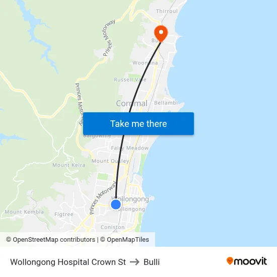 Wollongong Hospital Crown St to Bulli map