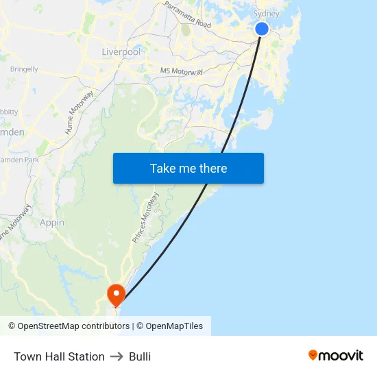 Town Hall Station to Bulli map