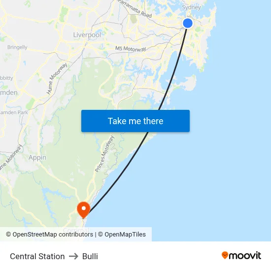 Central Station to Bulli map