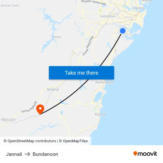 Jannali to Bundanoon map