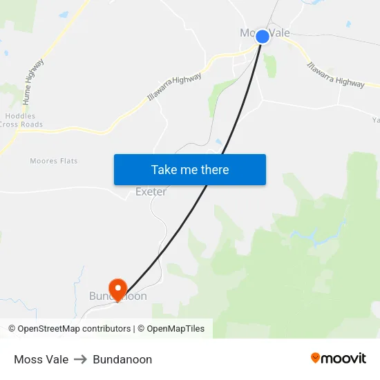 Moss Vale to Bundanoon map