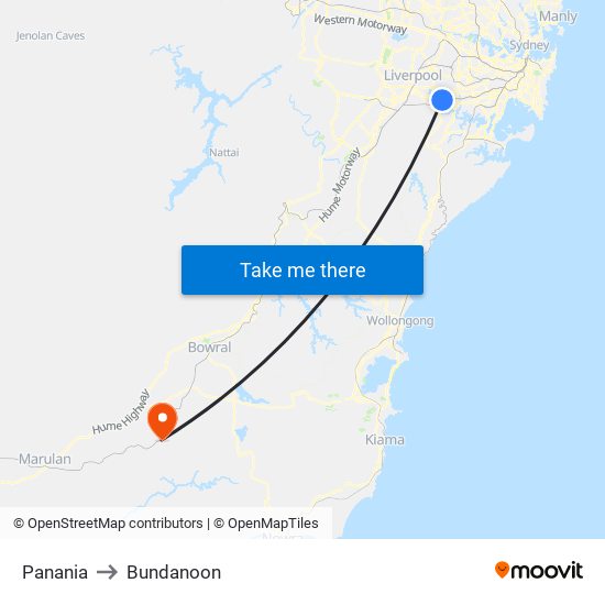 Panania to Bundanoon map