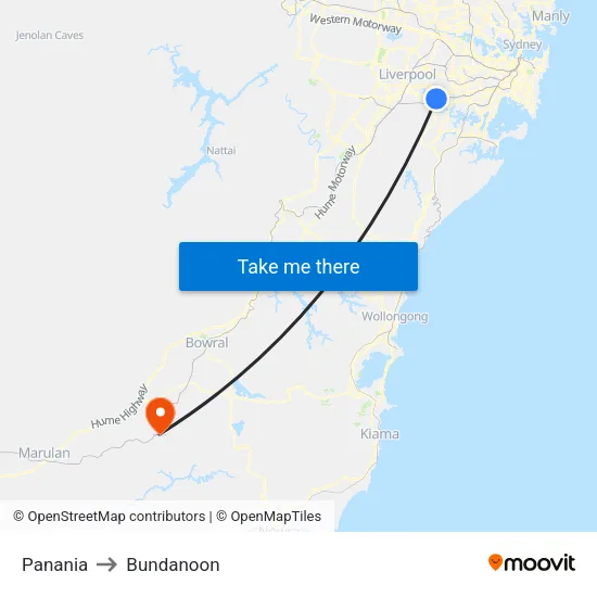 Panania to Bundanoon map
