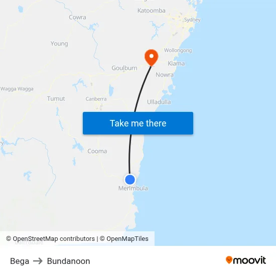 Bega to Bundanoon map