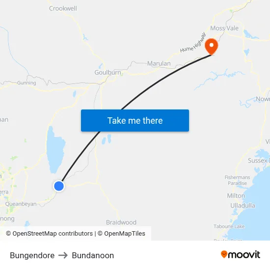 Bungendore to Bundanoon map