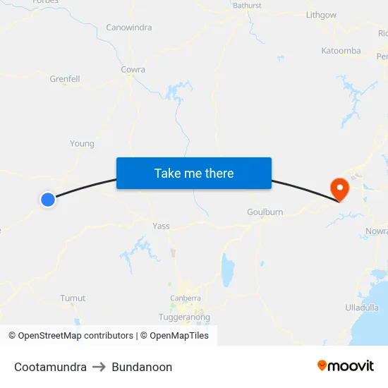 Cootamundra to Bundanoon map