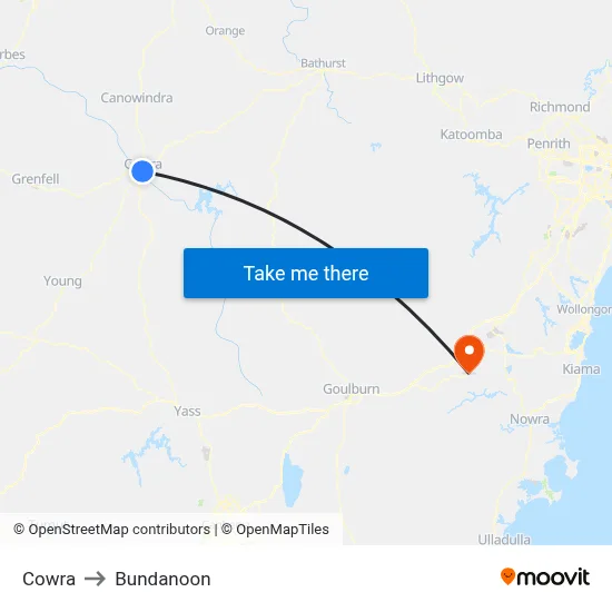 Cowra to Bundanoon map