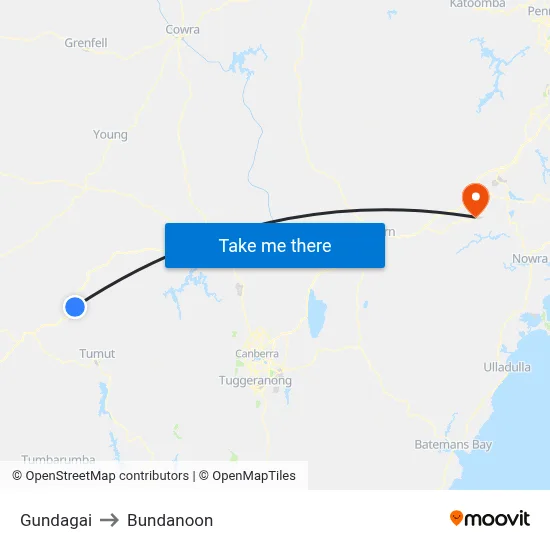 Gundagai to Bundanoon map