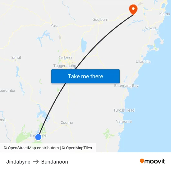 Jindabyne to Bundanoon map