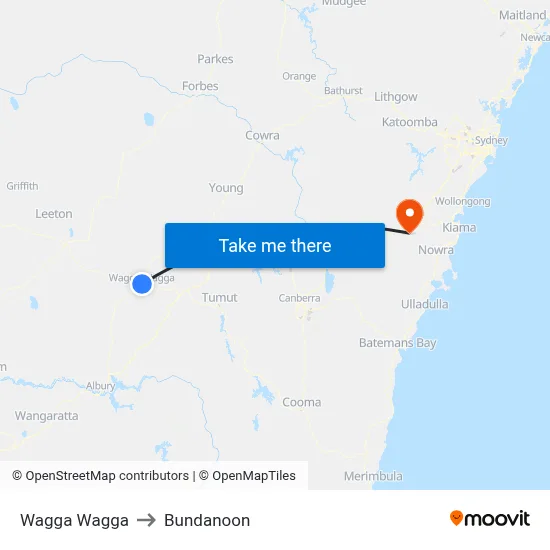 Wagga Wagga to Bundanoon map
