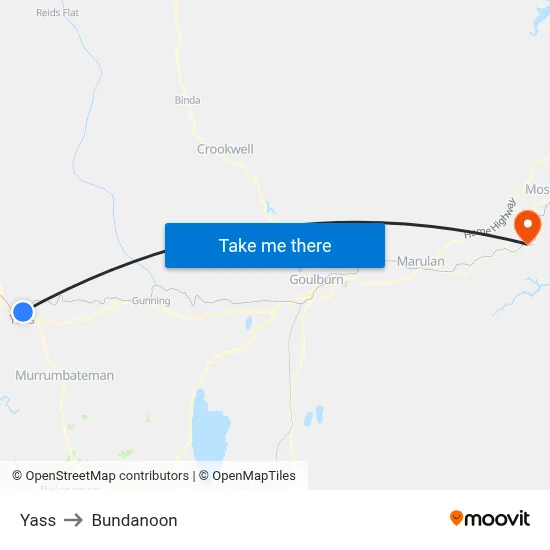 Yass to Bundanoon map