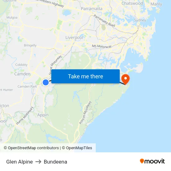 Glen Alpine to Bundeena map