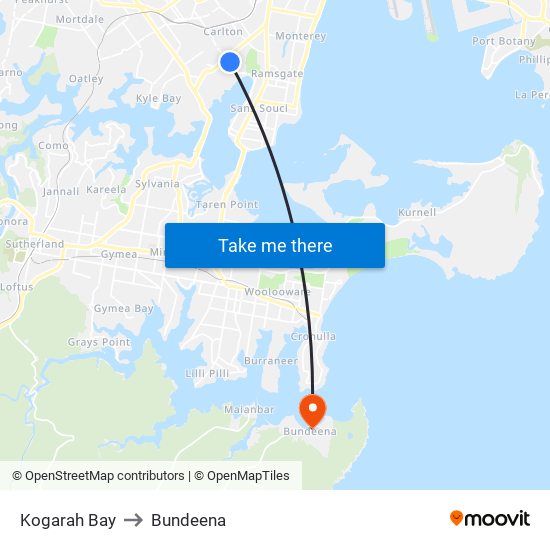 Kogarah Bay to Bundeena map