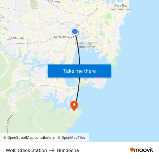 Wolli Creek Station to Bundeena map