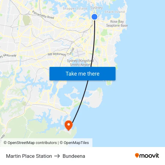 Martin Place Station to Bundeena map