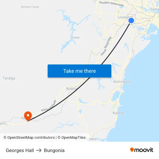 Georges Hall to Bungonia map