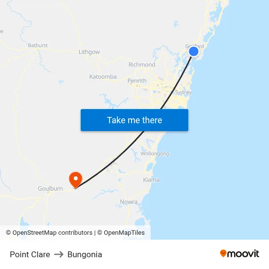 Point Clare to Bungonia map