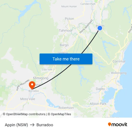 Appin (NSW) to Burradoo map