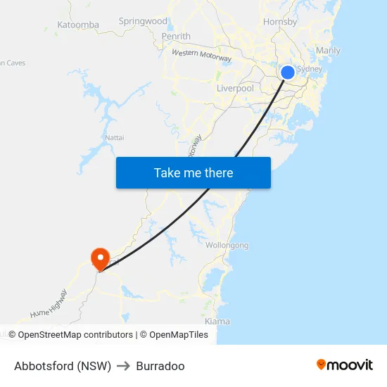 Abbotsford (NSW) to Burradoo map